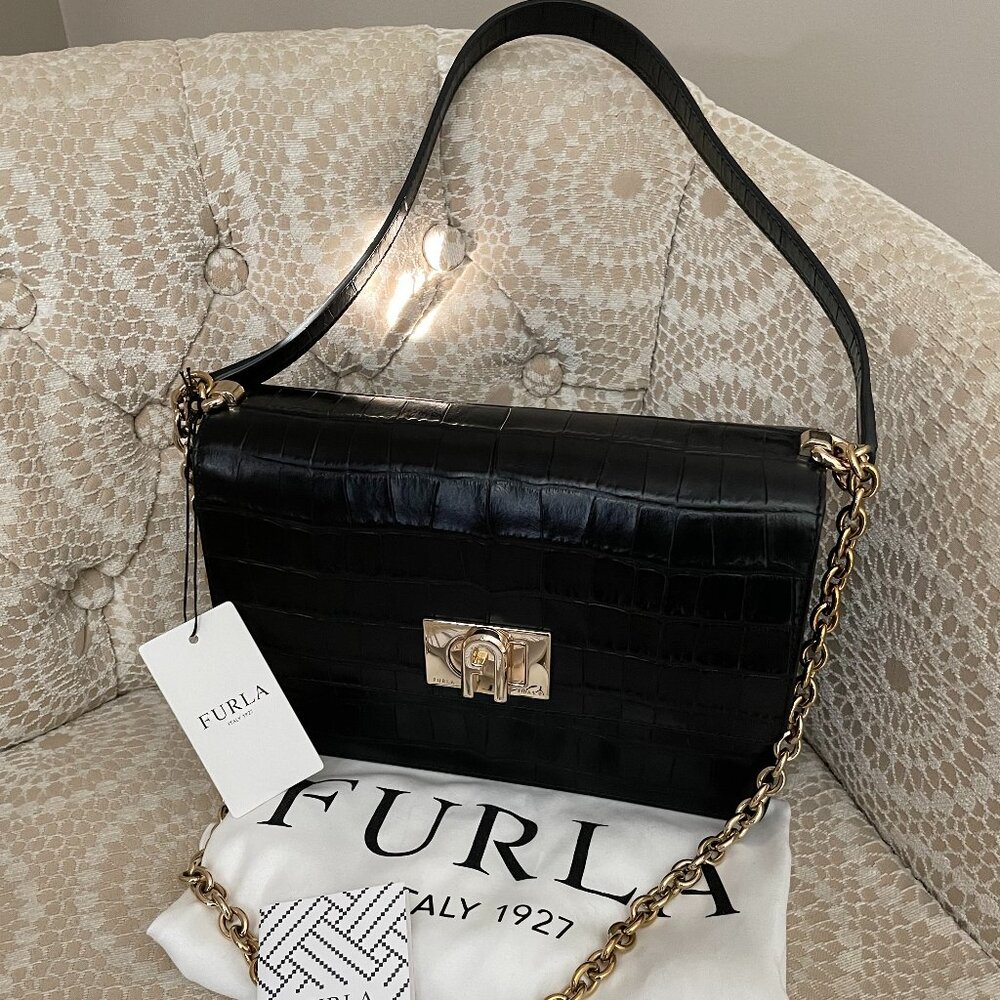 Furla Croco Embossed Leather 1927 S Crossbody Bag
